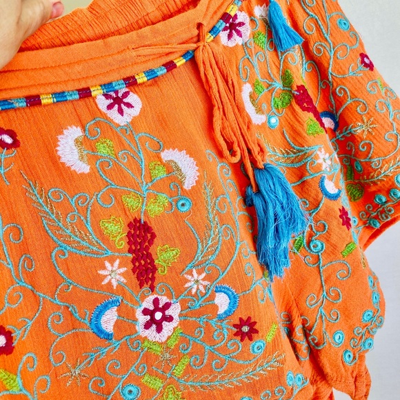 Z&L Europe beach boho shorts M orange embroidered - Picture 3 of 8